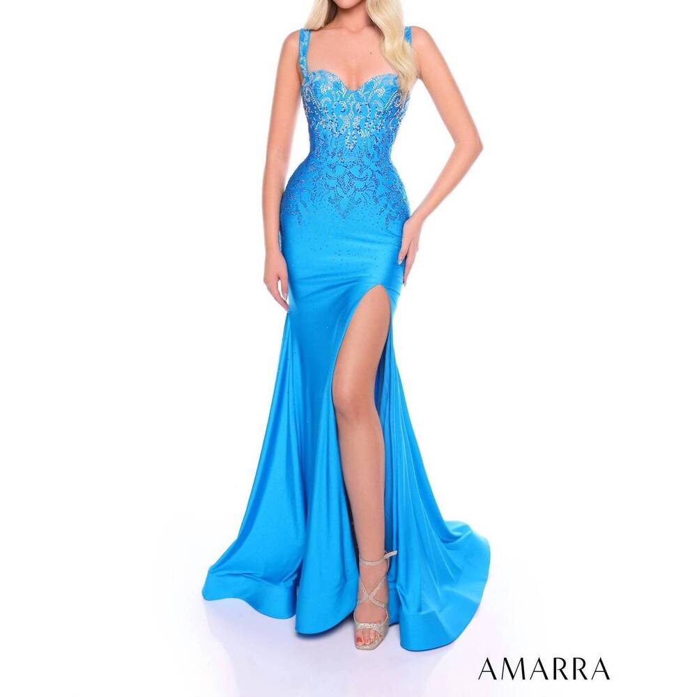 NEW AMARRA fitted hot stone prom dress with sweetheart neckline in peacock